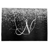 Benutzerdefiniertes Silver Glitzer Black Sparkle M Große Geschenktüte (Rückseite)