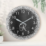 Benutzerdefiniertes Silver Glitzer Black Sparkle M Große Wanduhr<br><div class="desc">Dieses trendige,  elegante Uhrendesign mit hübschem silberfarbenem Glitzer auf schwarz gebürstetem metallischem Hintergrund ist einfach zu personalisieren.</div>