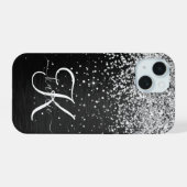 Benutzerdefiniertes Silver Glitzer Black Sparkle M iPhone 15 Hülle (Rückseite (Horizontal))
