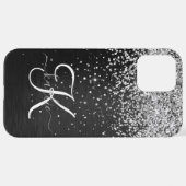 Benutzerdefiniertes Silver Glitzer Black Sparkle M iPhone Hülle (Hinten horizontal)