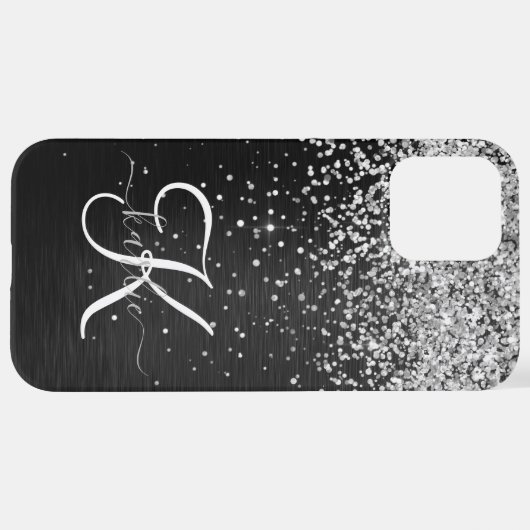 Benutzerdefiniertes Silver Glitzer Black Sparkle M iPhone Hülle (Hinten horizontal)