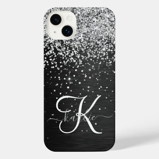 Benutzerdefiniertes Silver Glitzer Black Sparkle M iPhone Hülle (Rückseite)