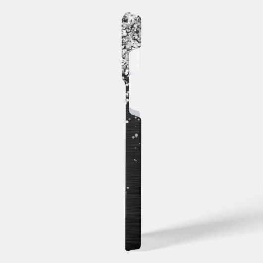 Benutzerdefiniertes Silver Glitzer Black Sparkle M iPhone Hülle (Linke Seite)