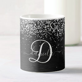 Benutzerdefiniertes Silver Glitzer Black Sparkle M Kaffeetasse