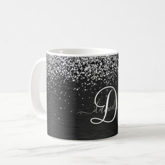 Benutzerdefiniertes Silver Glitzer Black Sparkle M Kaffeetasse (Vorderseite Links)
