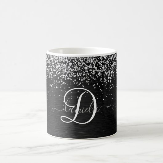Benutzerdefiniertes Silver Glitzer Black Sparkle M Kaffeetasse (Mittel)