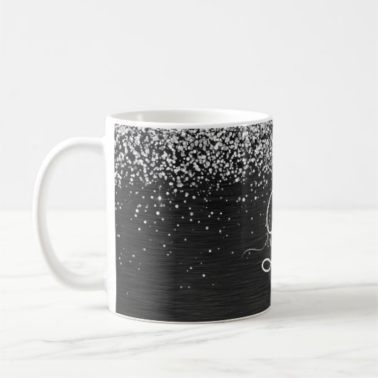 Benutzerdefiniertes Silver Glitzer Black Sparkle M Kaffeetasse (Links)