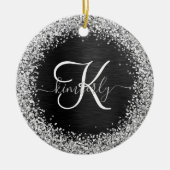 Benutzerdefiniertes Silver Glitzer Black Sparkle M Keramik Ornament (Vorne)