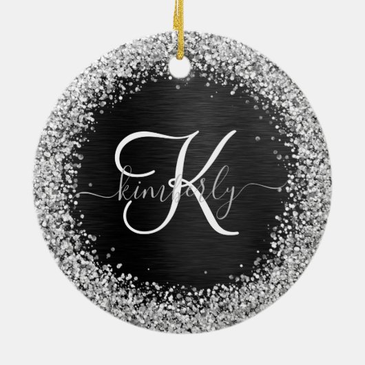 Benutzerdefiniertes Silver Glitzer Black Sparkle M Keramik Ornament (Hinten)