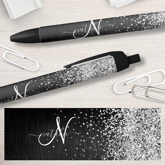 Benutzerdefiniertes Silver Glitzer Black Sparkle M Kugelschreiber