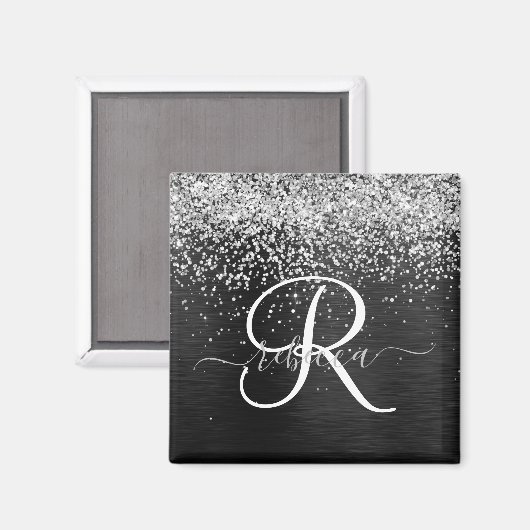 Benutzerdefiniertes Silver Glitzer Black Sparkle M Magnet (Vorderseite/Rückseite)