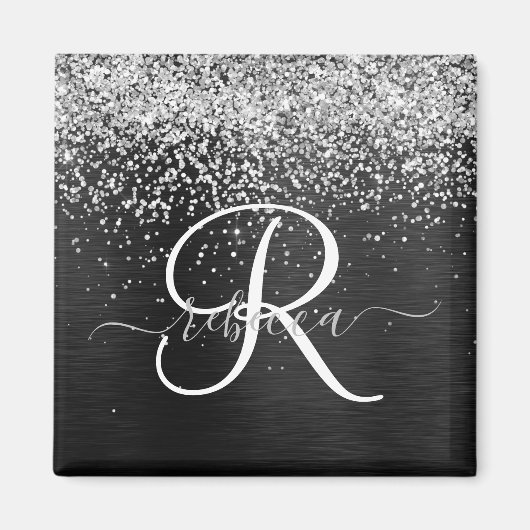 Benutzerdefiniertes Silver Glitzer Black Sparkle M Magnet (Vorne)