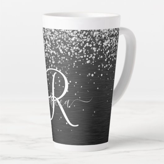Benutzerdefiniertes Silver Glitzer Black Sparkle M Milchtasse (Rechte Ecke)