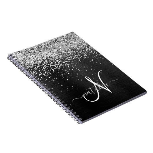 Benutzerdefiniertes Silver Glitzer Black Sparkle M Notizblock (Rechte Seite)