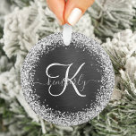 Benutzerdefiniertes Silver Glitzer Black Sparkle M Ornament<br><div class="desc">Dieses trendige und elegante Ornament-Design mit hübschem silberfarbenem Imitat-Glitzer auf schwarz gebürstetem metallischem Hintergrund ist einfach zu personalisieren.</div>