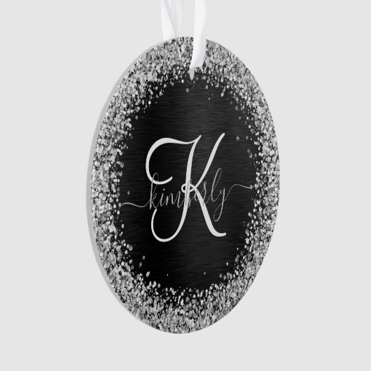 Benutzerdefiniertes Silver Glitzer Black Sparkle M Ornament (Vorderseite)