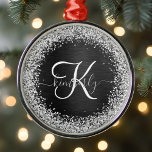 Benutzerdefiniertes Silver Glitzer Black Sparkle M Ornament Aus Metall<br><div class="desc">Dieses trendige,  elegante Metalldekor-Design mit hübschem silberglänzenden Glitzer auf schwarz gebürstetem metallischem Hintergrund ist einfach zu personalisieren.</div>