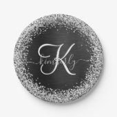 Benutzerdefiniertes Silver Glitzer Black Sparkle M Pappteller (Vorderseite)