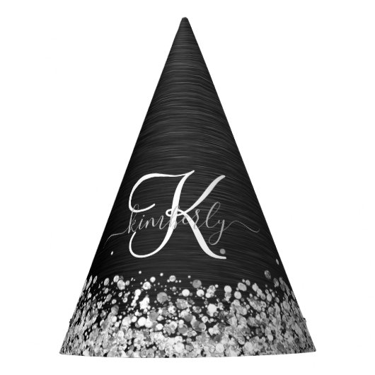 Benutzerdefiniertes Silver Glitzer Black Sparkle M Partyhütchen (Vorderseite)