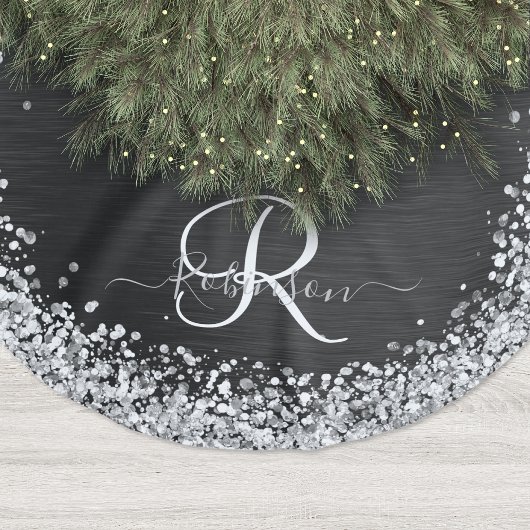 Benutzerdefiniertes Silver Glitzer Black Sparkle M Polyester Weihnachtsbaumdecke