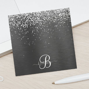 Benutzerdefiniertes Silver Glitzer Black Sparkle M Post-it Klebezettel