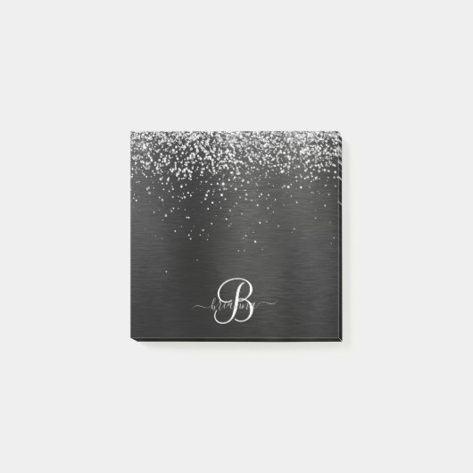 Benutzerdefiniertes Silver Glitzer Black Sparkle M Post-it Klebezettel (Vorderseite)