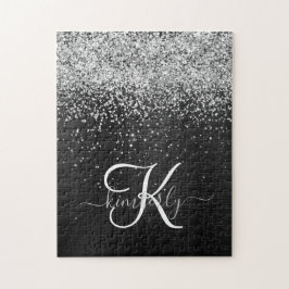 Benutzerdefiniertes Silver Glitzer Black Sparkle M Puzzle