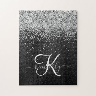 Benutzerdefiniertes Silver Glitzer Black Sparkle M Puzzle