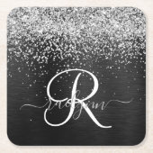 Benutzerdefiniertes Silver Glitzer Black Sparkle M Rechteckiger Pappuntersetzer (Vorderseite)