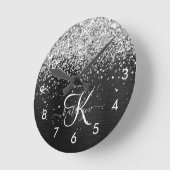 Benutzerdefiniertes Silver Glitzer Black Sparkle M Runde Wanduhr (Winkel)