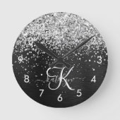 Benutzerdefiniertes Silver Glitzer Black Sparkle M Runde Wanduhr (Vorderseite)