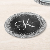 Benutzerdefiniertes Silver Glitzer Black Sparkle M Runder Pappuntersetzer (Angewinkelt)