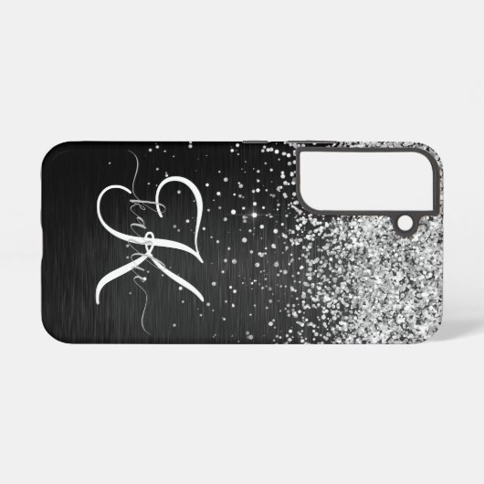 Benutzerdefiniertes Silver Glitzer Black Sparkle M Samsung Galaxy Hülle (Rückseite (Horizontal))