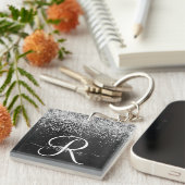 Benutzerdefiniertes Silver Glitzer Black Sparkle M Schlüsselanhänger (Vorderseite rechts)
