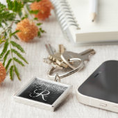 Benutzerdefiniertes Silver Glitzer Black Sparkle M Schlüsselanhänger (Seite)