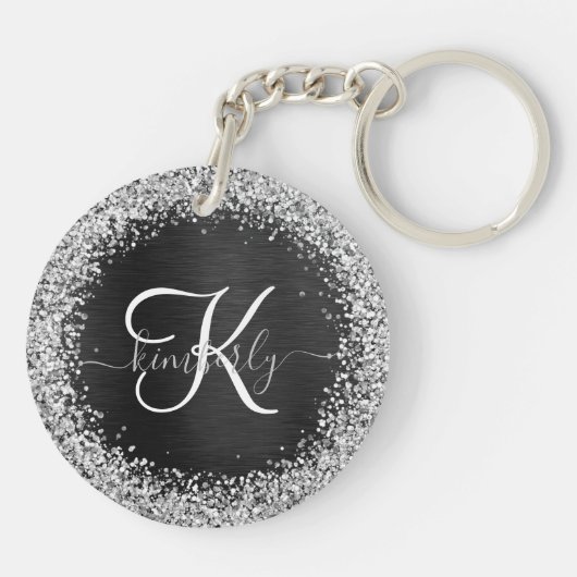 Benutzerdefiniertes Silver Glitzer Black Sparkle M Schlüsselanhänger (Rückseite)