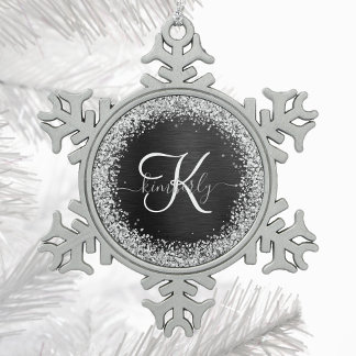 Benutzerdefiniertes Silver Glitzer Black Sparkle M Schneeflocken Zinn-Ornament