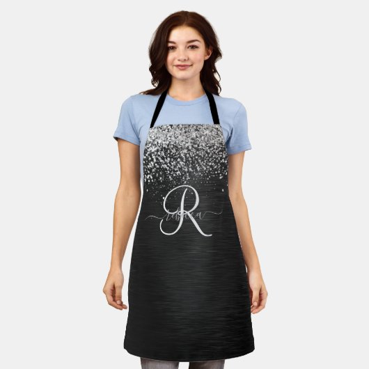 Benutzerdefiniertes Silver Glitzer Black Sparkle M Schürze (Getragen)