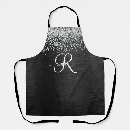 Benutzerdefiniertes Silver Glitzer Black Sparkle M Schürze (Vorderseite)