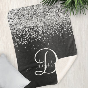 Benutzerdefiniertes Silver Glitzer Black Sparkle M Sherpadecke