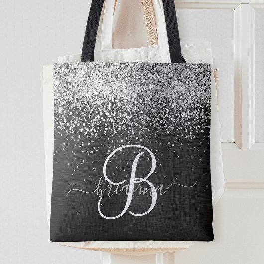 Benutzerdefiniertes Silver Glitzer Black Sparkle M Tasche