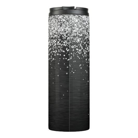 Benutzerdefiniertes Silver Glitzer Black Sparkle M Thermosbecher (Rückseite)