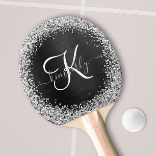 Benutzerdefiniertes Silver Glitzer Black Sparkle M Tischtennis Schläger