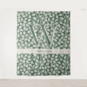 Benutzerdefiniertes Smaragdgrün-Blumen-Monogramm e Wandteppich