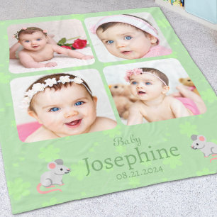 Benutzerdefiniertes süßes grünes Baby-Name-Foto Fleecedecke