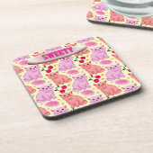 Benutzerdefiniertes süßes Katzenkirsch-Blumenmuste Getränkeuntersetzer (Linke Seite)