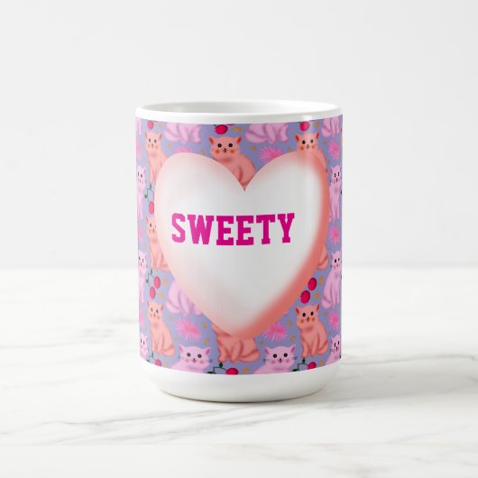Benutzerdefiniertes süßes Katzenkirsch-Blumenmuste Kaffeetasse (Mittel)