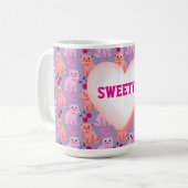 Benutzerdefiniertes süßes Katzenkirsch-Blumenmuste Kaffeetasse (Vorderseite Links)