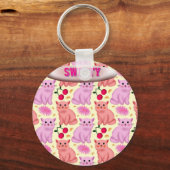 Benutzerdefiniertes süßes Katzenkirsch-Blumenmuste Schlüsselanhänger (Vorderseite)