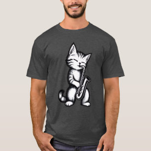 Benutzerdefiniertes T-Shirt mit Katze, die Saxopho
